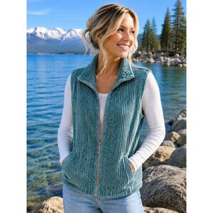 Woolrich Women's Teal Blue Corduroy Vest Sz. XL Full Zip Outdoor Activewear